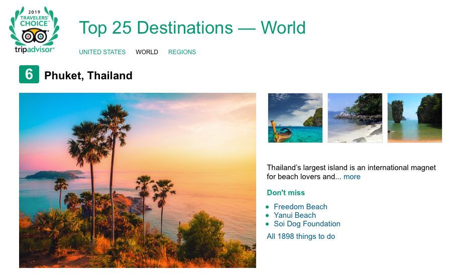 Phuket ranked sixth Best Destination in the World – Trip Advisor